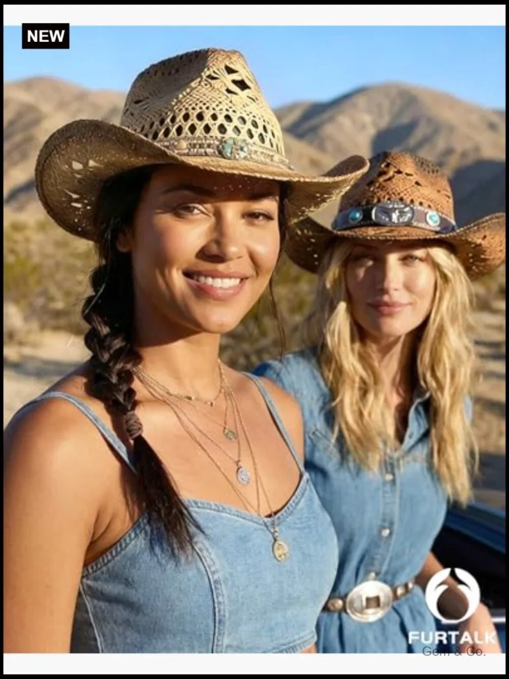 Straw Cowboy Hat with 4 Interchangeable Bands, Wide Brim, Adjustable